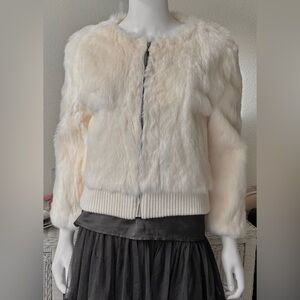 Vintage Shine New York Rabbit Fur Bomber Style Jacket in Creamy Color Size S